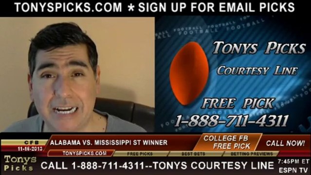 Mississippi St Bulldogs vs. Alabama Crimson Tide Pick Prediction College Football Odds Preview 11-16-2013