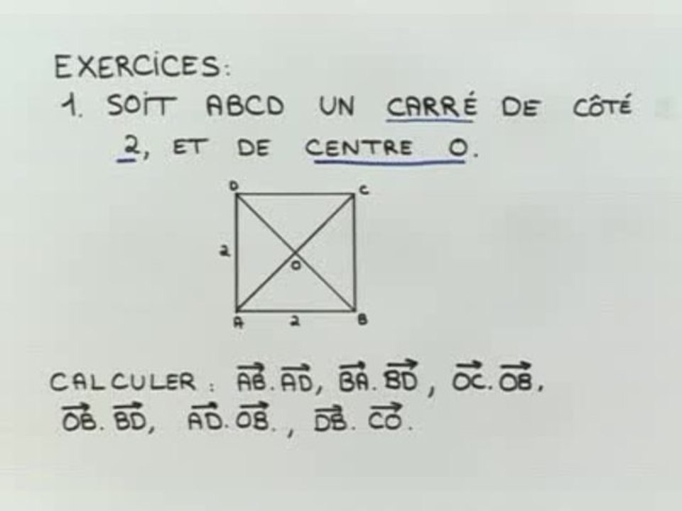 Produit scalaire de deux vecteurs - Exo 1 : énoncé