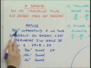 Comment passer des degrés aux radians - Cours