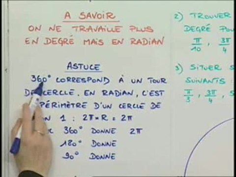 Comment passer des degrés aux radians - Cours