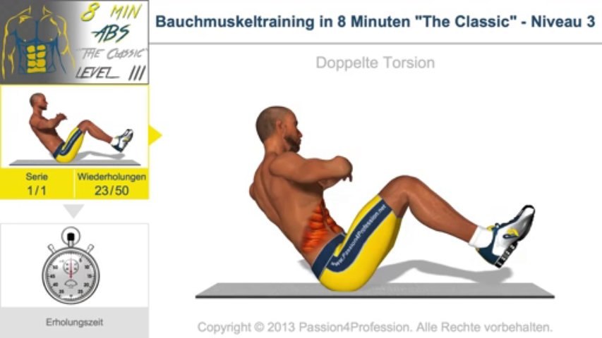 Bauchmuskeltraining in 8 Minuten "The Classic" - Niveau 3