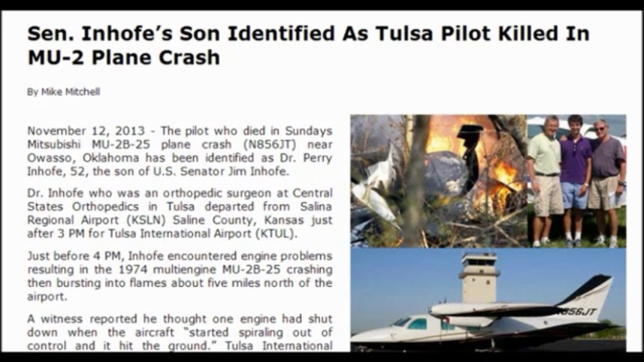 ALERT NEWS Sen. Inhofe's Son Identified As Tulsa Pilot Killed In Plane Crash. A Warning_
