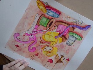 Aquarelle pour une petite fille qui adore la couture