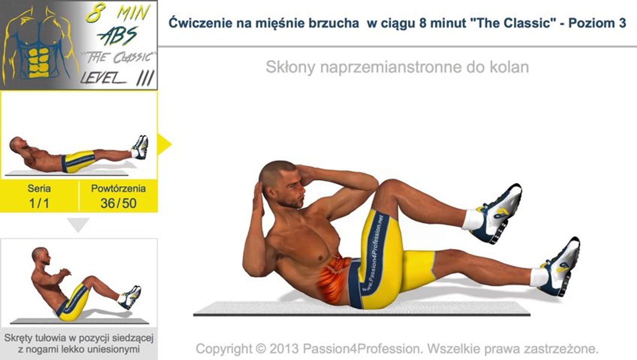 Ćwiczenie na mięśnie brzucha  w ciągu 8 minut "The Classic" - Poziom 3