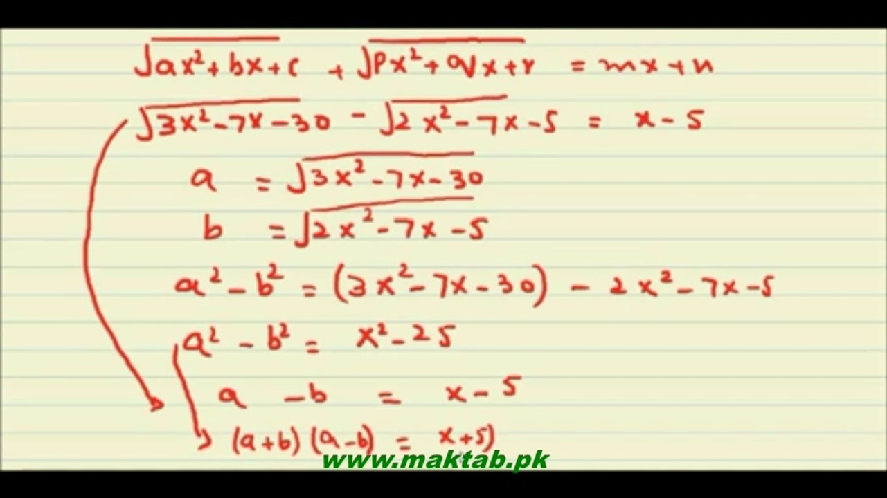 FSc Math Book1, CH 4, LEC 13: Radical Equations (Type 4)