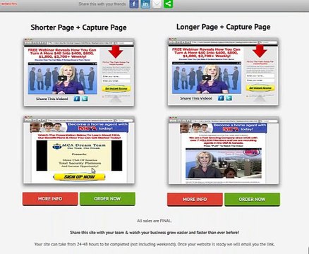 MCA Marketing Websites - MCA Capture Page and Opportunity Page