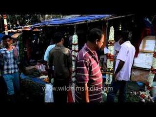At the street flower bazaar during Kolkata Durga Puja