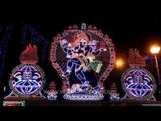 Brilliant Shiva Tandav light display at Durga Puja pandal