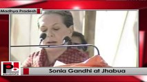 Sonia Gandhi addresses an election rally at Meghnagar in Jhabua (Madhya Pradesh)