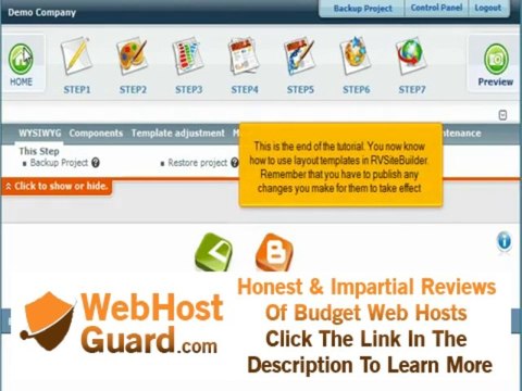 Using layout templates in RV Sitebuilder. Web hosting Video Tutorial.
