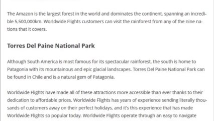 Worldwide flights - South America sights