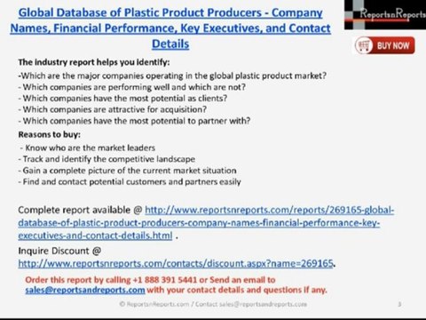 ReportsnReports: Global Database of Plastic Product Producers Industry Report