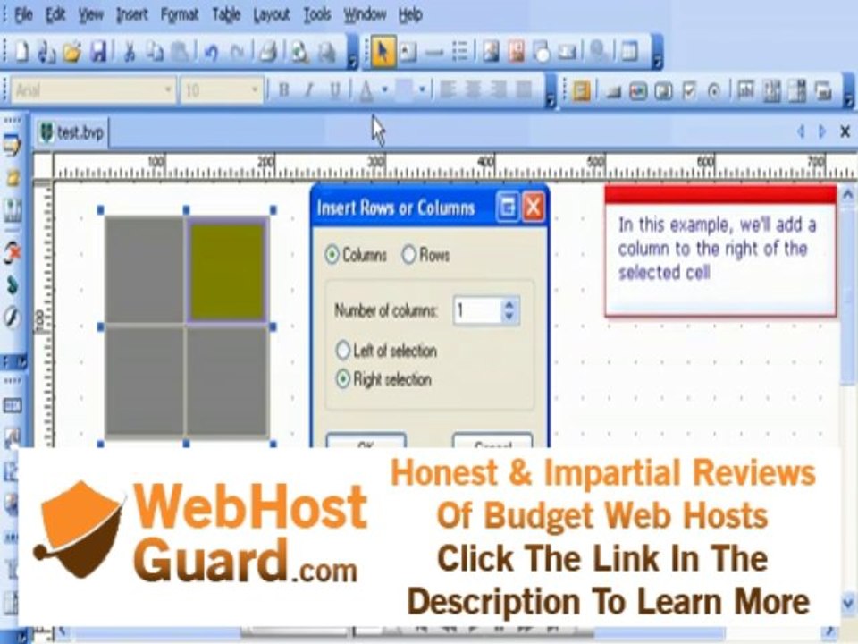 Tables - creating and manipulating with Bluevoda website builder from VodaHost web hosting