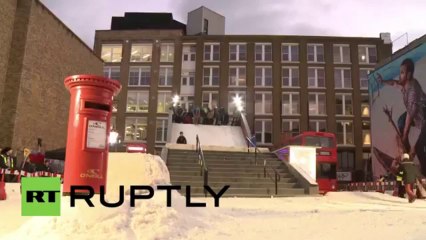 UK_ Snowboarders shred powder in central London_(360p)