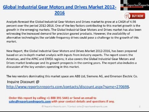 ReportsnReports: Global Industrial Gear Motors and Drives Market 2016