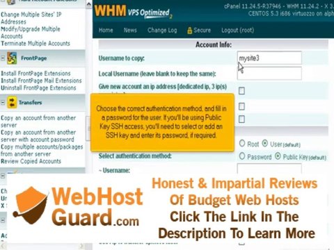 How to copy a hosting account from another server to your WHM server using SSH