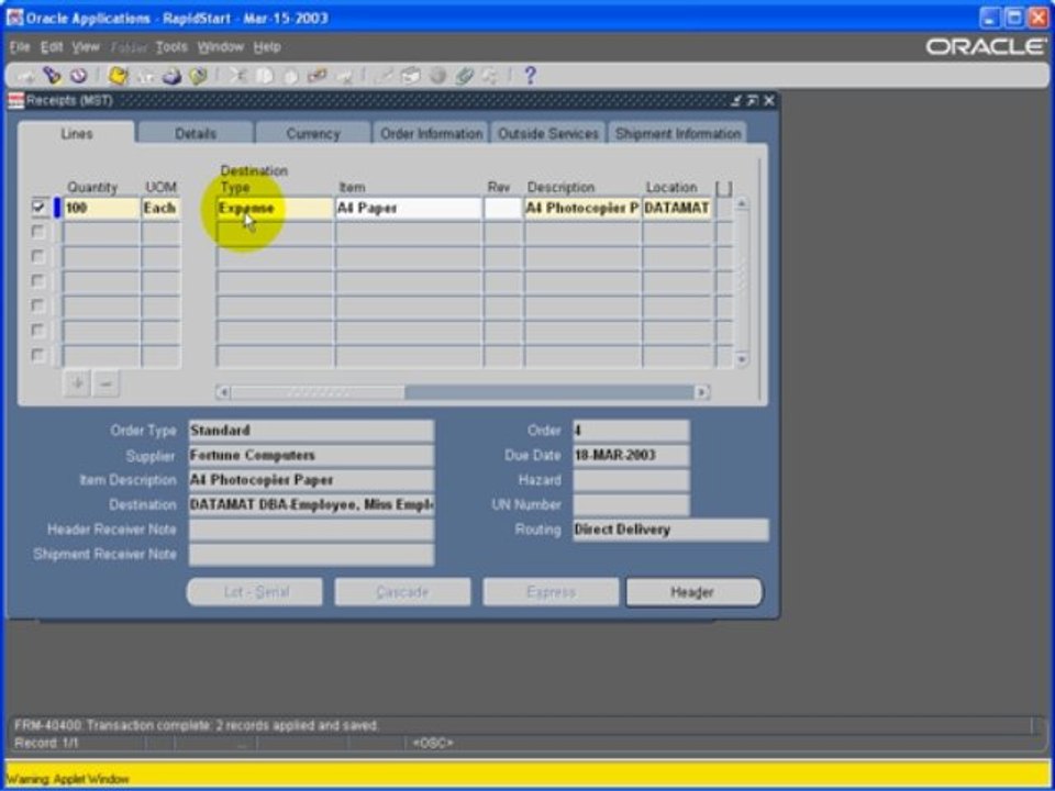 PO 5.1 Process Item Received