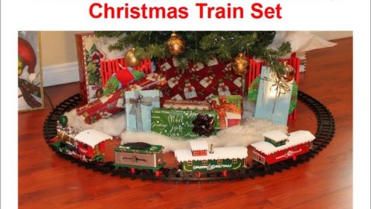 train set around christmas tree