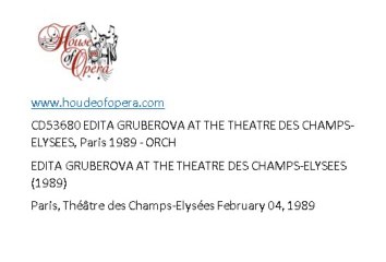 cd53680 EDITA GRUBEROVA AT THE THEATRE DES CHAMPS-ELYSEES, Paris 1989 - ORCH