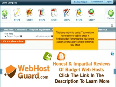 Web Hosting - Configuring site extras with RV Sitebuilder from oryon.net