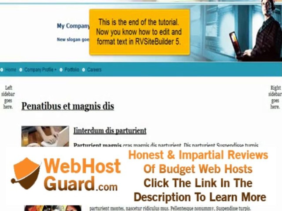 Editing and Formatting text in RV Sitebuilder 5 New. Web hosting Video Tutorial.