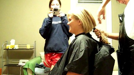 haircut and ponytail chop on cute blonde