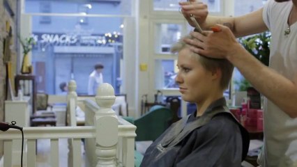 haircut on long women hair to pixie cut