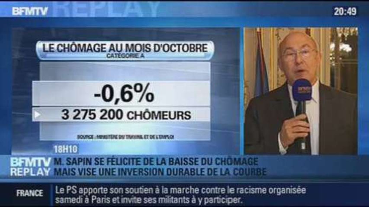 BFMTV Replay: la baisse du chômage: Sapin vise une inversion durable de la courbe - 28/11