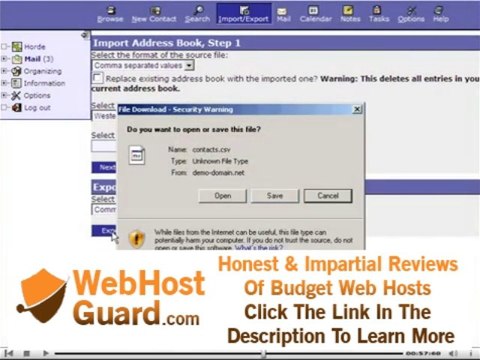 Horde - Exporting contacts - Adult-Hosting.com