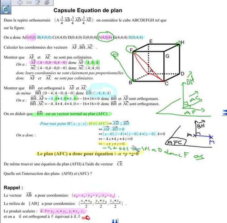 Capsule TS Déterminer l'équation d'un plan calcul