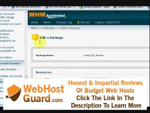 Web Hosting Manager WHM create a new hosting package