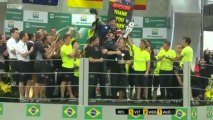 BBC F1: Red Bull celebrating on the podium (2013 Brazilian Grand Prix)