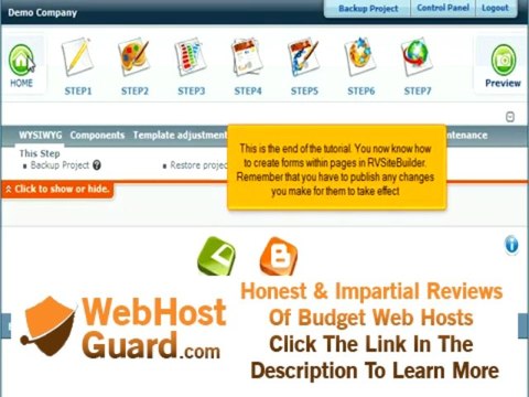 Web Hosting - Creating forms within a page with RV Sitebuilder from oryon.net