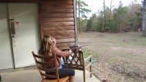 Dumb girl shooting with rifle and FAILS : eyebrow exploded!