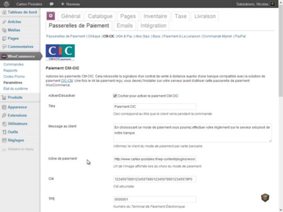 Paramétrage de la passerelle de paiement CM-CIC pour WooCommerce