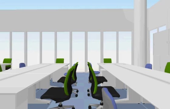 オフィス移転の3Dレイアウト：高層階の開放的オフィス