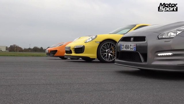 Départ arrêté : 911 Turbo S VS McLaren 12C VS GT-R