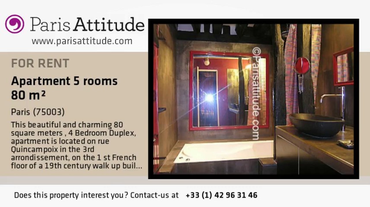 4 Bedroom Duplex for rent - Centre George Pompidou, Paris - Ref. 1254