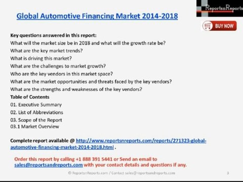 ReportsnReports: Global Automotive Financing Industry 2018
