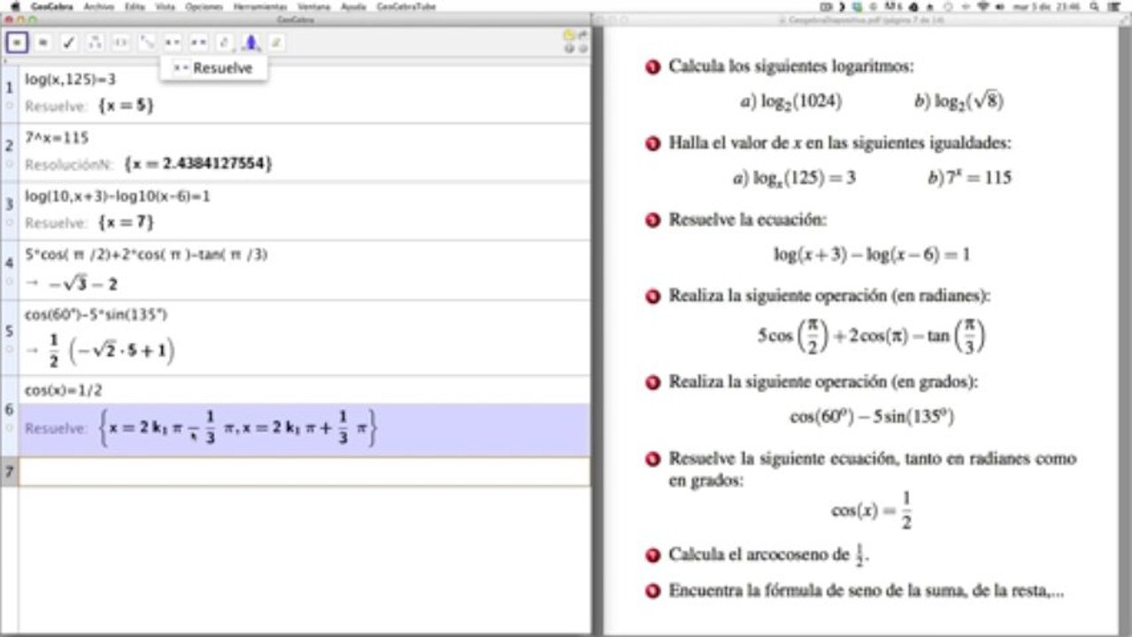 07 Geogebra CAS y Matemáticas. Logaritmos y trigonometría