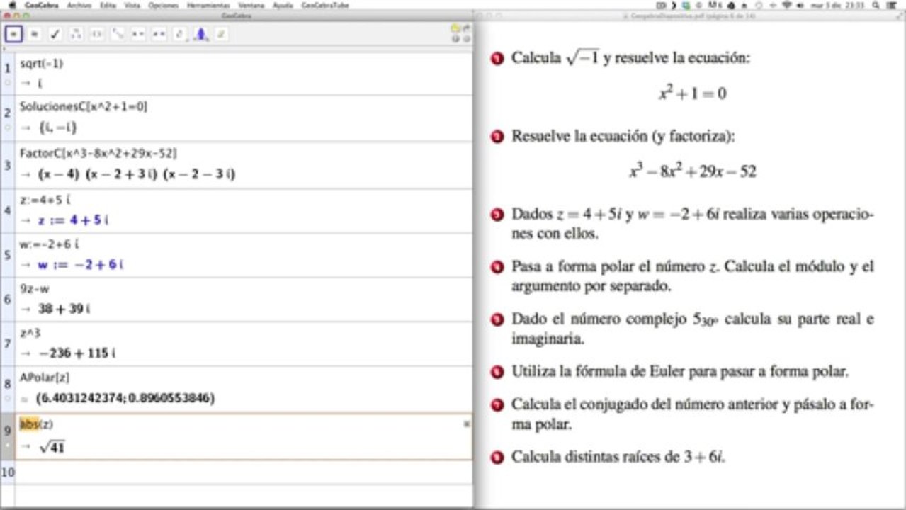 06 Geogebra CAS y Matemáticas. Números complejos