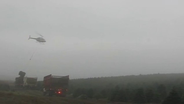 Helicopter Quickly Drops Christmas Trees Into Truck With Perfection