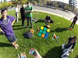 Video of Solving three cubes while juggling them