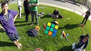 Video of Solving three cubes while juggling them