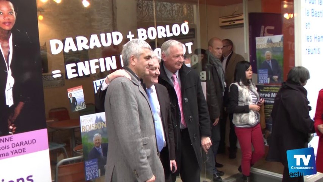 L'ancien Ministre de la Défense, Hervé Morin, aujourd'hui Président du Nouveau Centre, est venu apporter son soutien à Jean-François Daraud jeudi à Carcassonne.