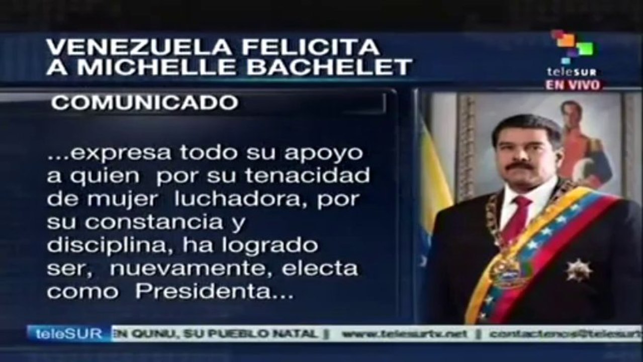 Felicita Venezuela a presidenta electa chilena Michelle Bachelet