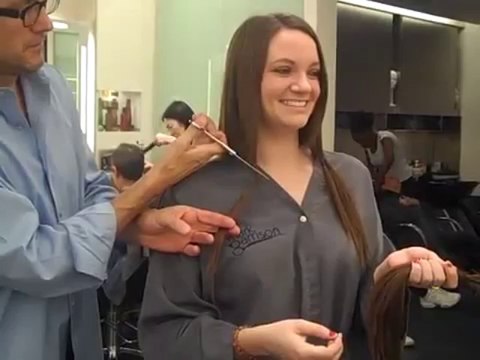 haircut onlong haired brunnette gets hair chopped off
