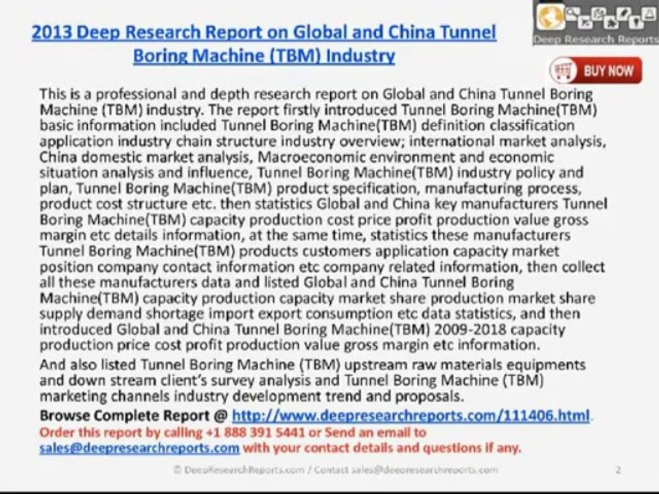 Tunnel Boring Machine (TBM) Industry in China 2013