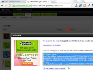 How do we get Godaddy affiliate banners Code urdu and hindi