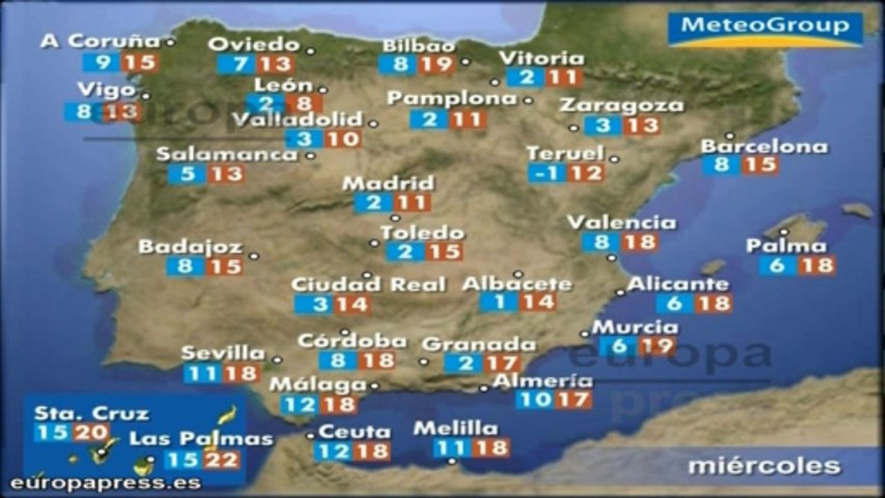 Previsión del tiempo para este miércoles 18 de diciembre